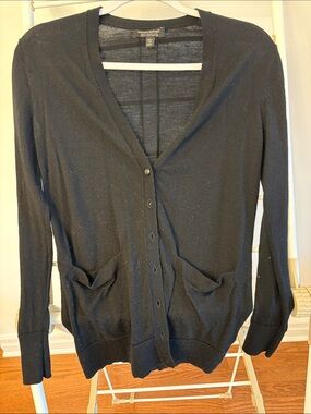 Banana Republic Black V-Neck Button-Up Cardigan